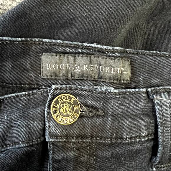 Rock & Republic Black Slanted Back Pockets w/ Special Rivets Stretch Jeans Size - Picture 10 of 12